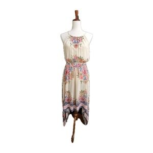 Nostalgia Vtg Halter Dress Midi Bandana Cut Floral Cottagecore Fairy Boho‎ XL